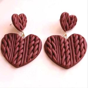 Burgundy Cable Knit Earrings